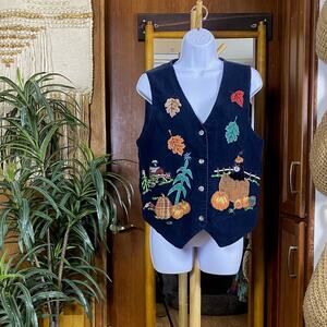 Pumpkin Harvest Corduroy Vest M | Farmhouse Cat Fall Cottagecore Shabby Chic Y2K